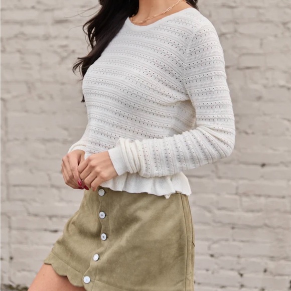 Pink Lily Cream Knit Sweater with Ruffle Hem - Picture 2 of 5